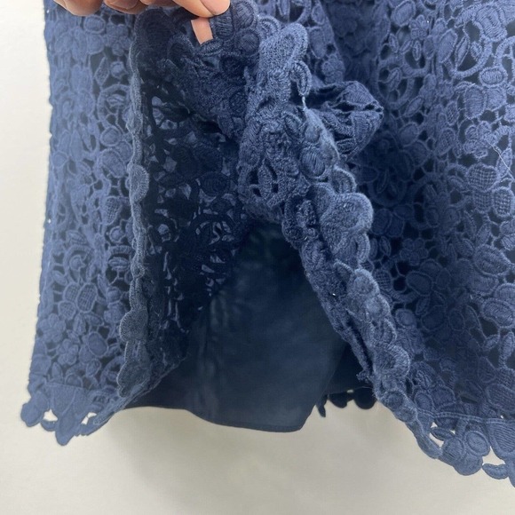 Rebecca Taylor Navy Crochet Lace Dress Size 2 Flutter Sleeve Cocktail - Picture 6 of 11